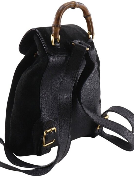 GUCCI Bamboo Backpack Daypack Old Gucci black Suede Women
